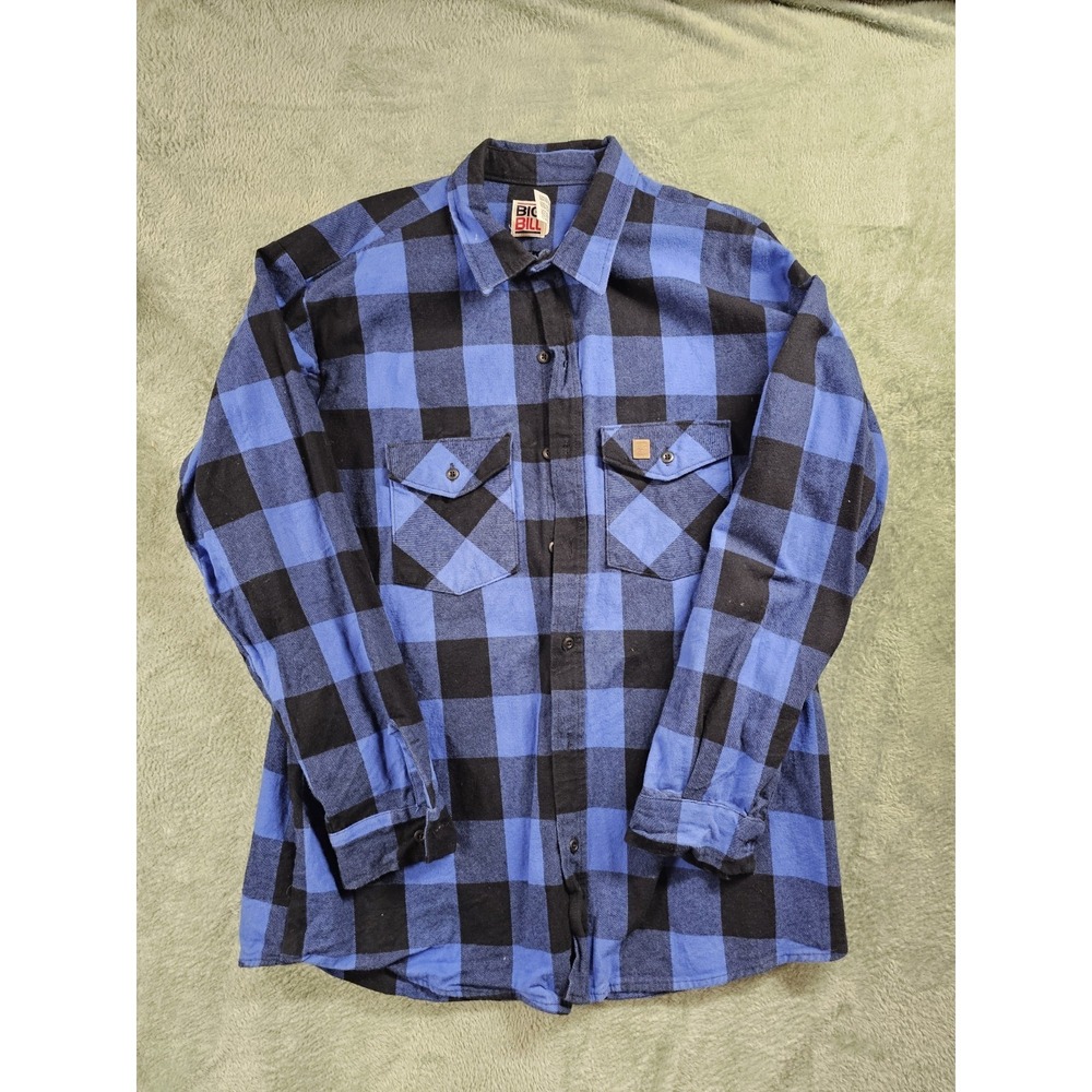 Vintage Big Bill Men's Blue Buffalo Plaid Flannel Shirt 90's Size XL USA